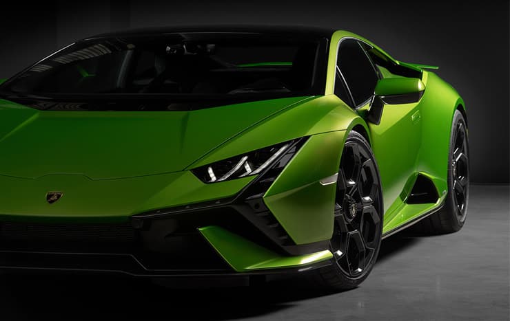 Lamborghini Huracán Tecnica exterior image showing cropped driver side front angle.